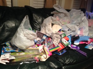 All of the items, before they went into the shoeboxes.